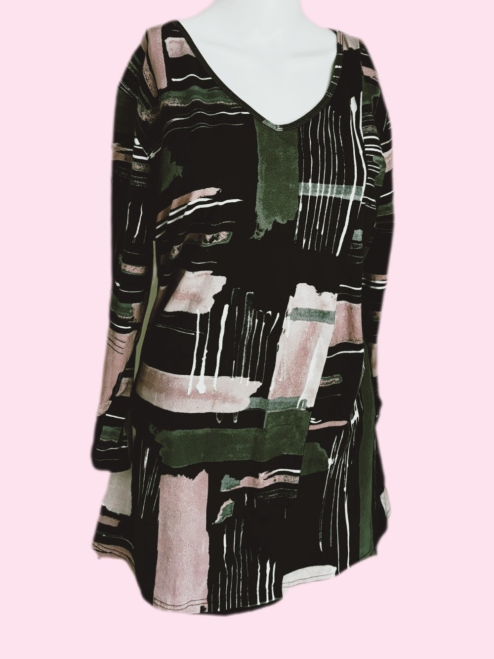 Parsley & Sage Black and Gray Striped Tunic with Pink Highlights